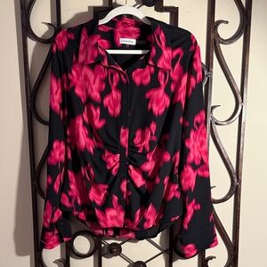 Calvin Klein Black and Pink Floral Blouse